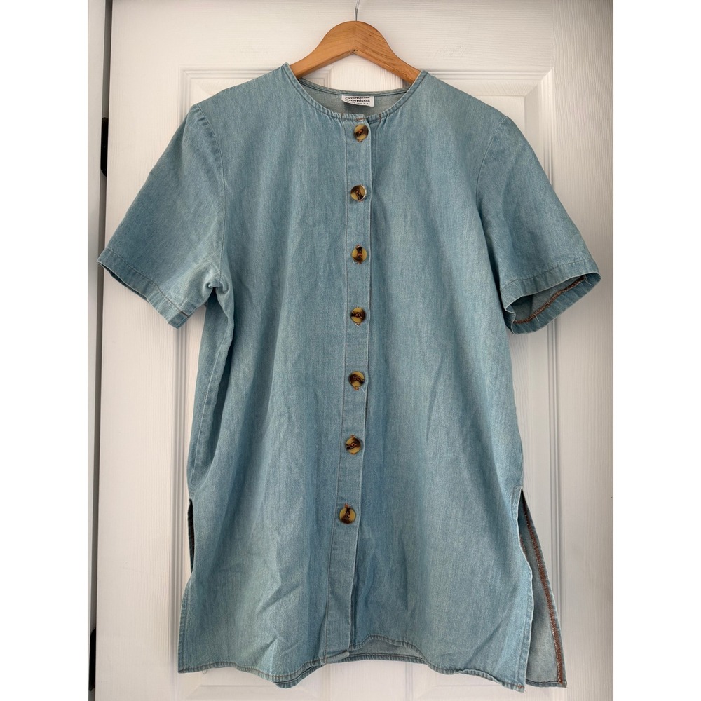 Vintage Promises Promises Denim Button Down‎ Front Short Sleeve Sundress 90s